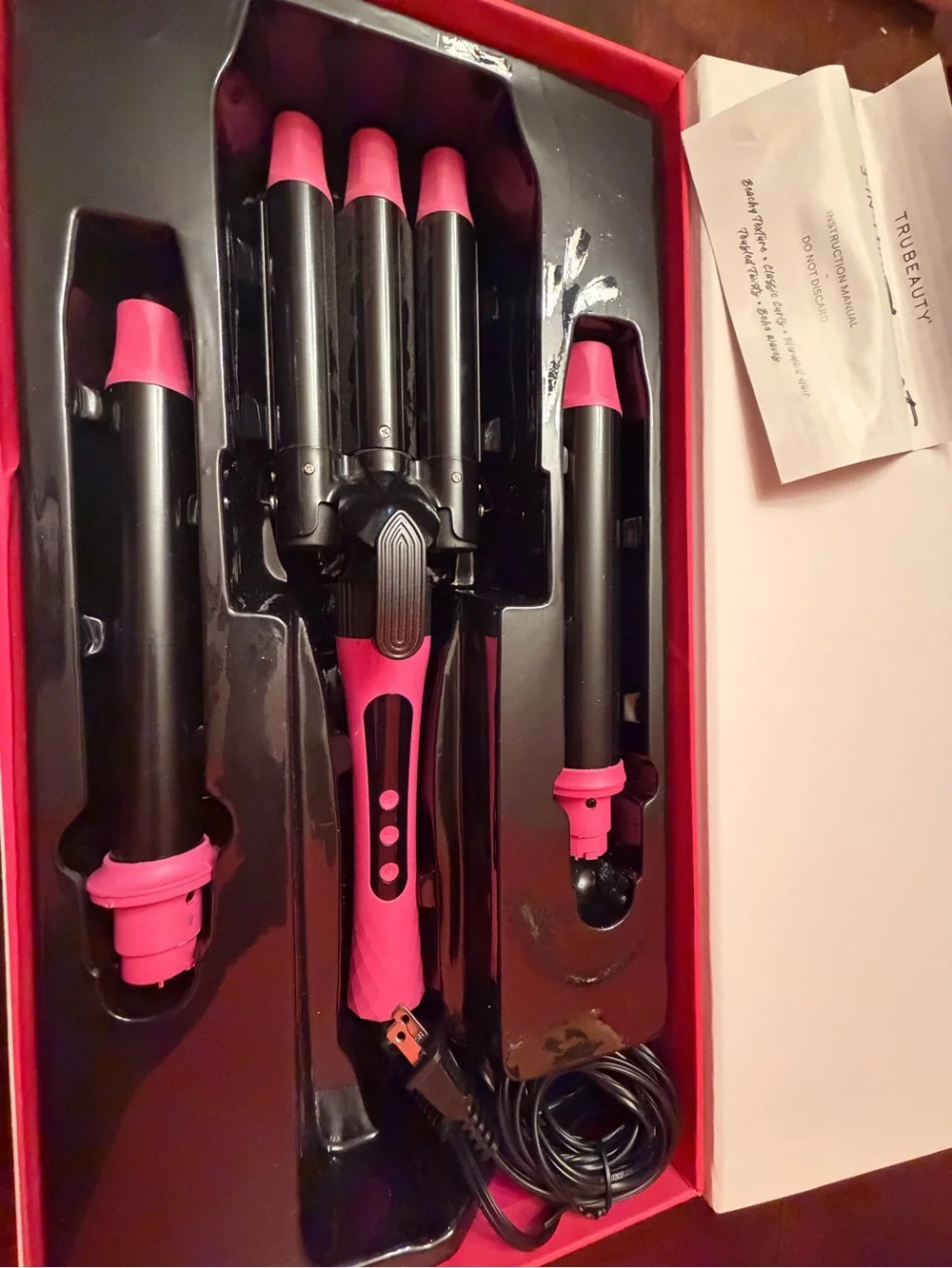 Pink 3-in-1 Interchangeable Curling Wand Set